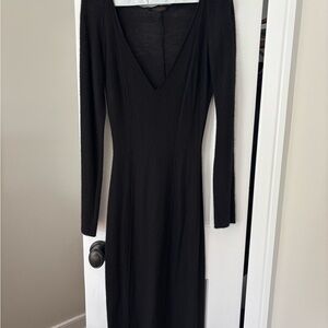 Narciso Rodriguez vintage Black V-Neck Bodycon cashmere Midi Dress vintage